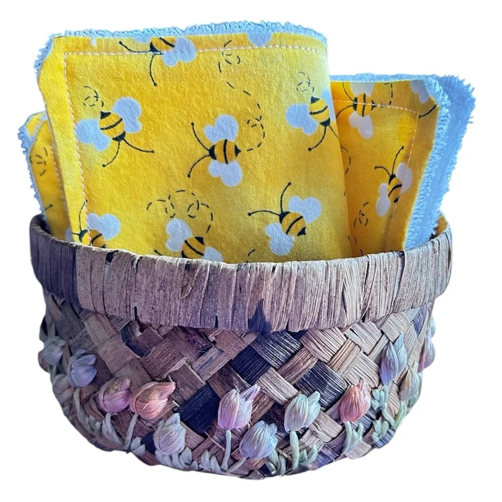 Hand Crafted Honey Bee Print Colorful Cotton Terry Cloth Reusable Unpaper Towels